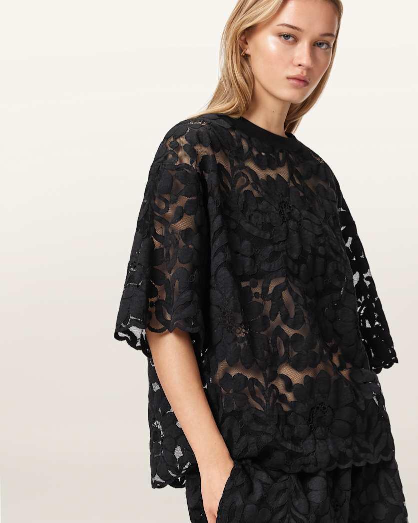 Amelie Oversized Short Sleeve Lace T-Shirt by ALLSAINTS