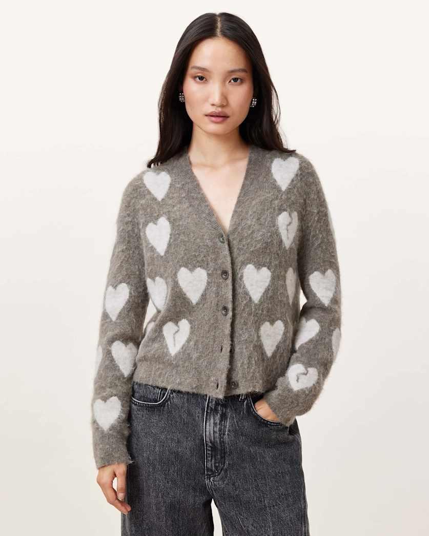 Amora Love Heart Jacquard Brushed Cardigan by ALLSAINTS