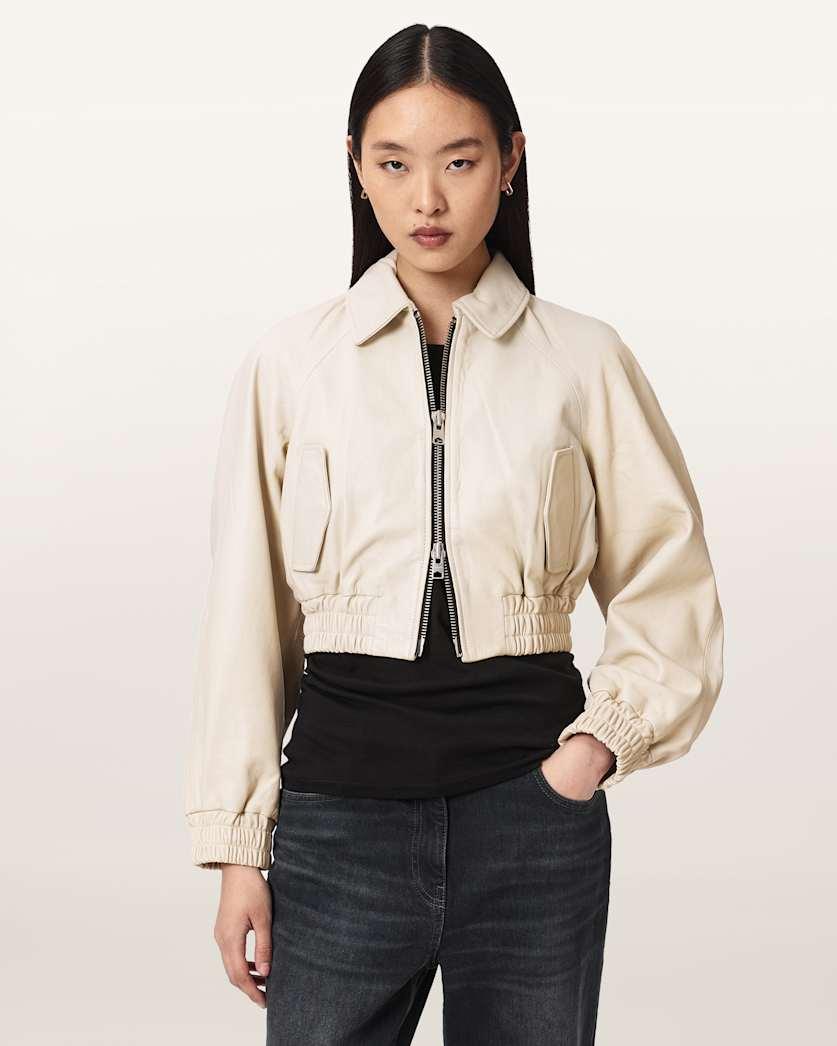 Anouk Cropped Leather Bomber Jacket by ALLSAINTS