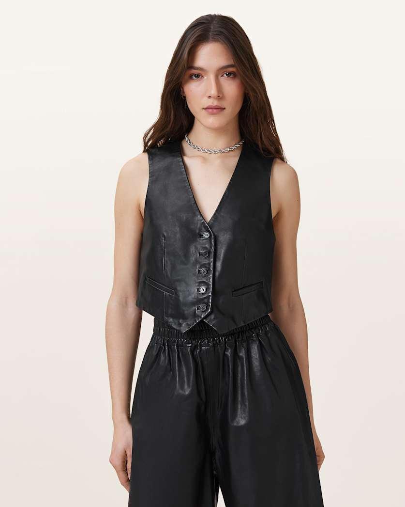Arla Sleeveless Leather Waistcoat by ALLSAINTS