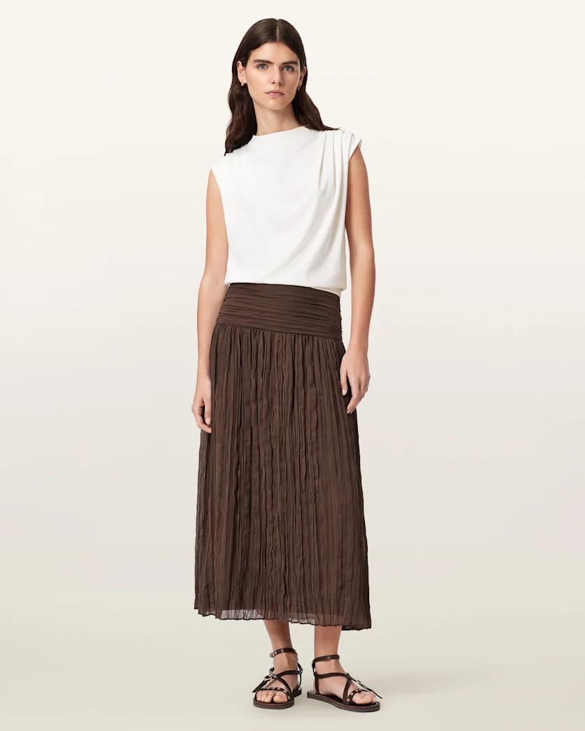 Asal Asymmetric Ruched Maxi Skirt by ALLSAINTS
