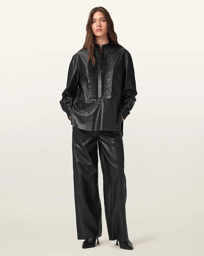 Ash Wide Leg Leather Trousers by ALLSAINTS