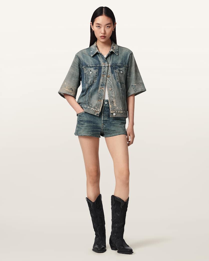 Asher Terry High Waisted Denim Illusion Shorts by ALLSAINTS