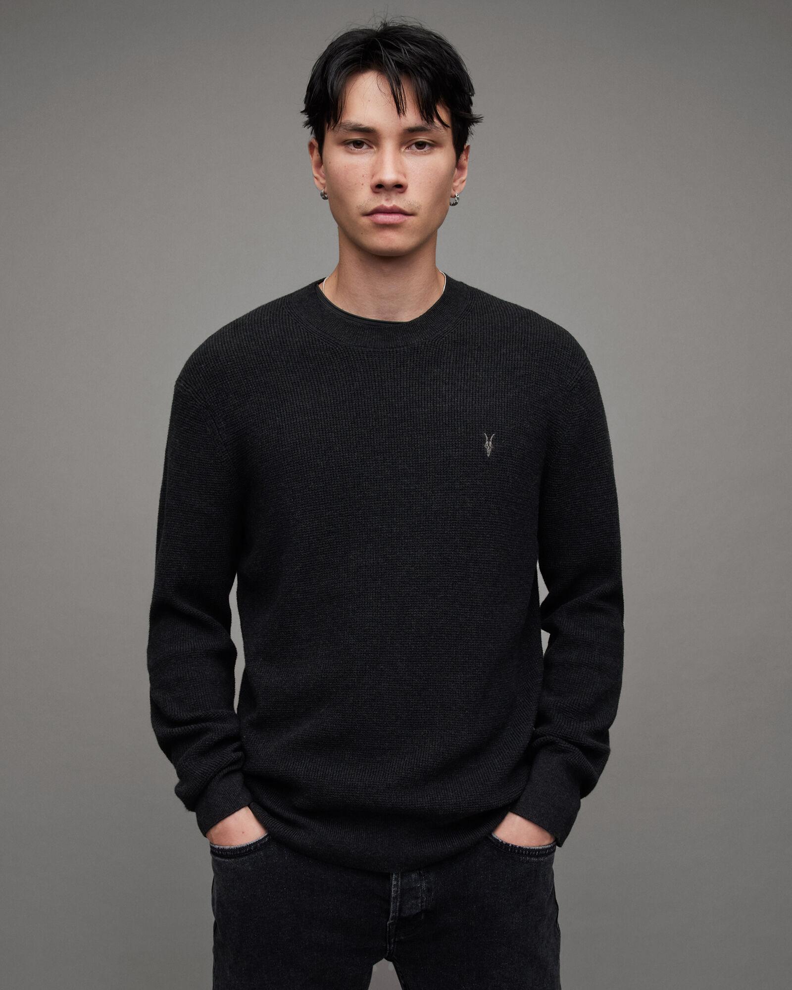 Aspen Waffle Texture Crew Neck Ramskull Sweater by ALLSAINTS