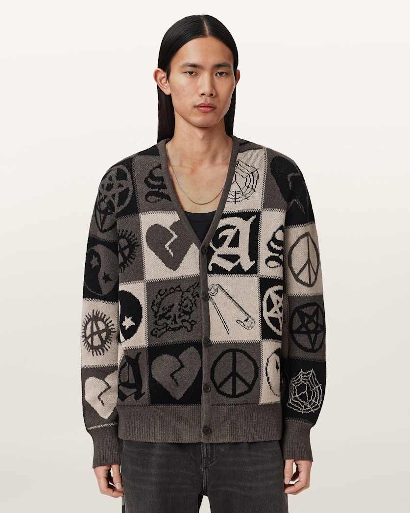 Barker Jacquard Cotton Knit Cardigan by ALLSAINTS
