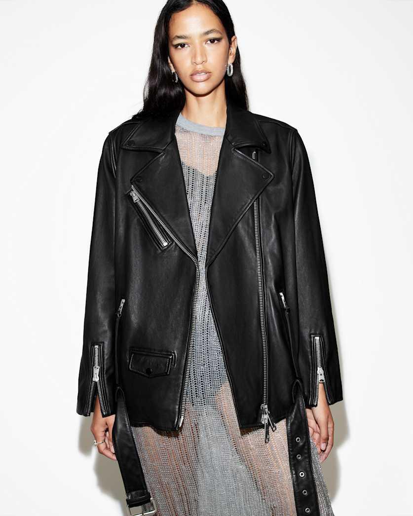 Billie Oversized Leather Biker Jacket by ALLSAINTS