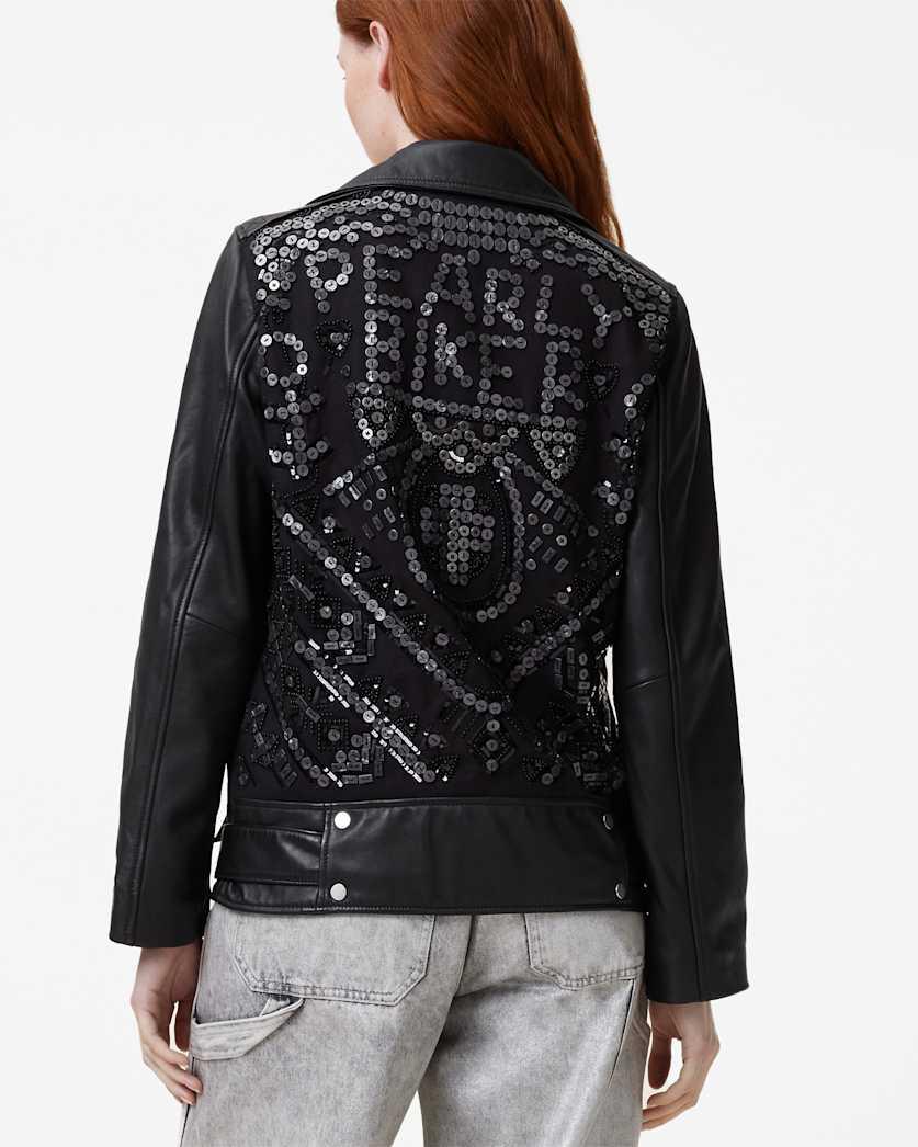 Billie Pearl Embellished Leather Biker Jacket by ALLSAINTS