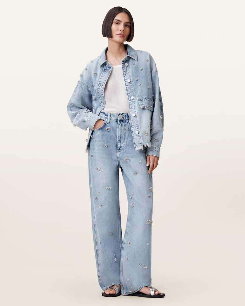 Blake Embellished Wide Leg Denim Jeans by ALLSAINTS