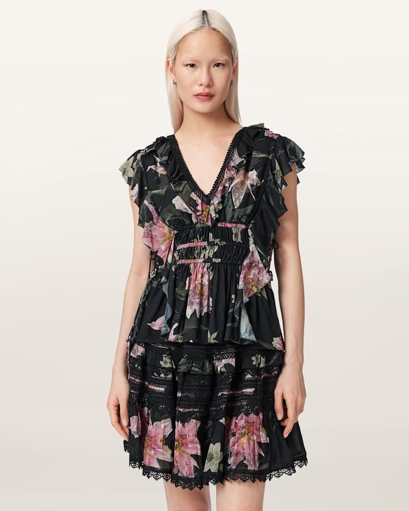 Canto Printed Ruffle Tiered Top by ALLSAINTS