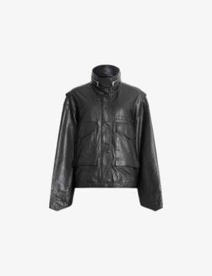 Clay Funnel-Neck Cropped Leather Jacket by ALLSAINTS