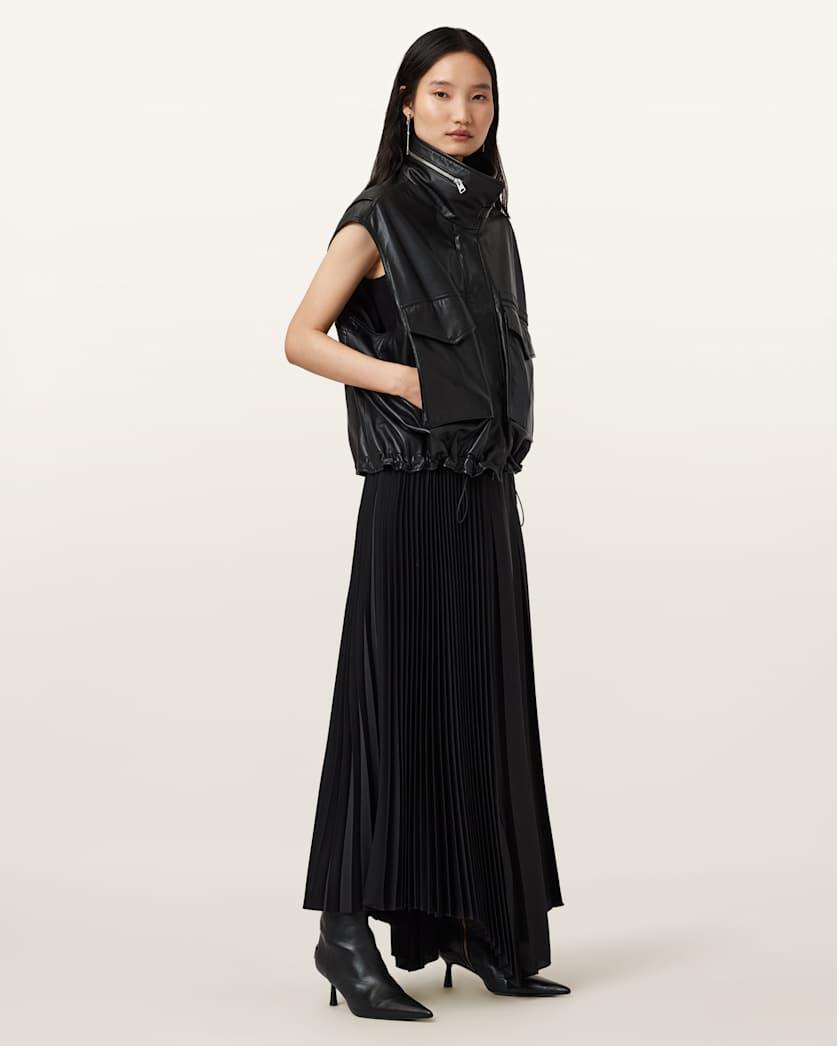 Clay Funnel Neck Leather Gilet by ALLSAINTS