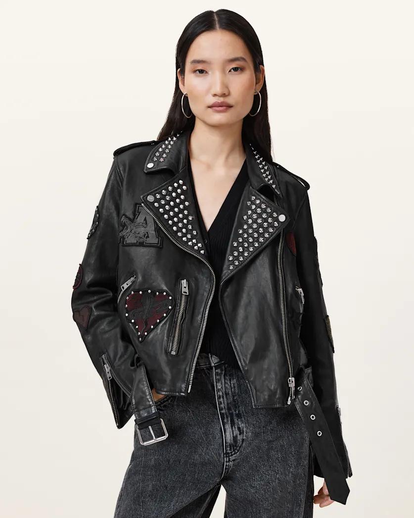 College Leather Biker Jacket by ALLSAINTS
