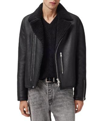 Correz Shearling Trim Leather Biker Jacket by ALLSAINTS