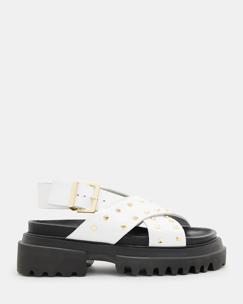 Cosmo Leather Studded Crossover Sandals by ALLSAINTS