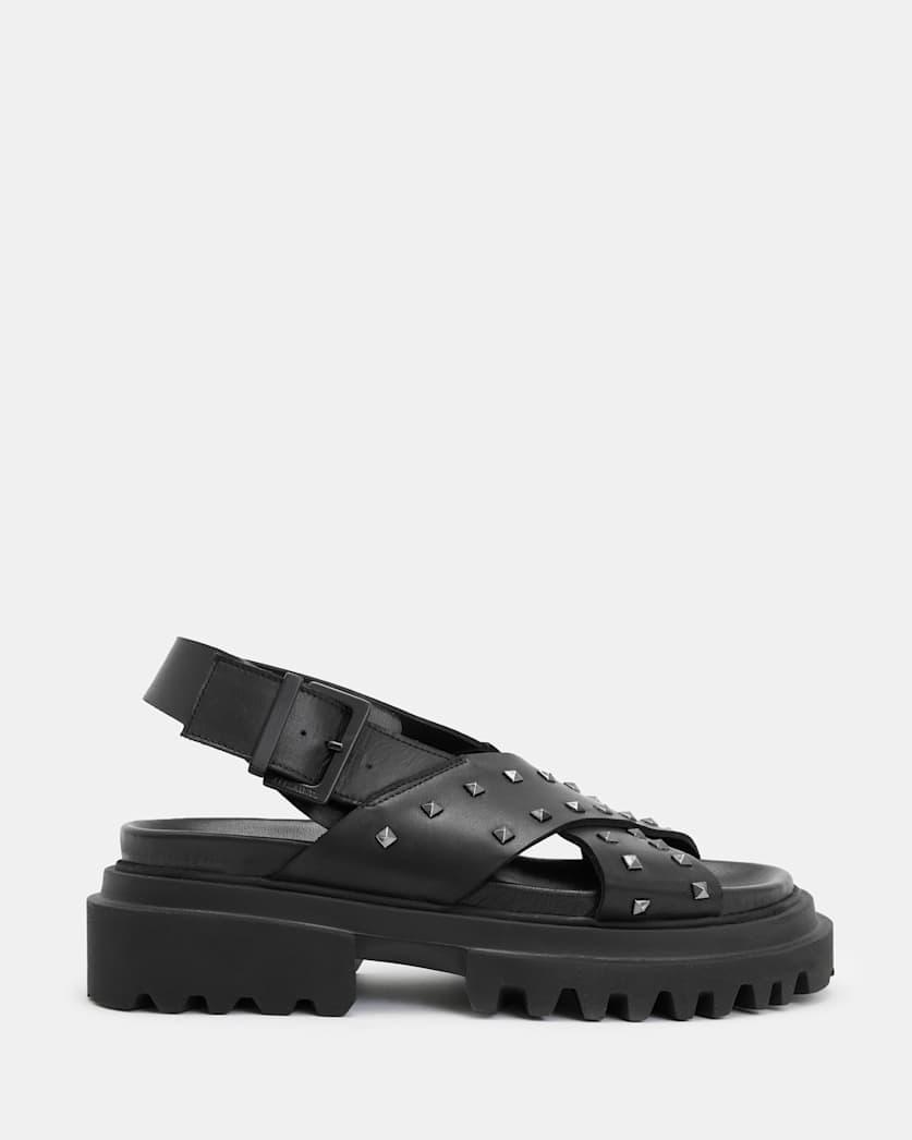 Cosmo Leather Studded Crossover Sandals by ALLSAINTS