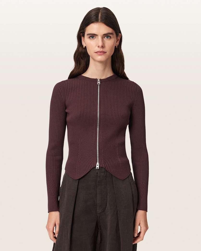 Cruz Dual Zip Ribbed Cardigan by ALLSAINTS