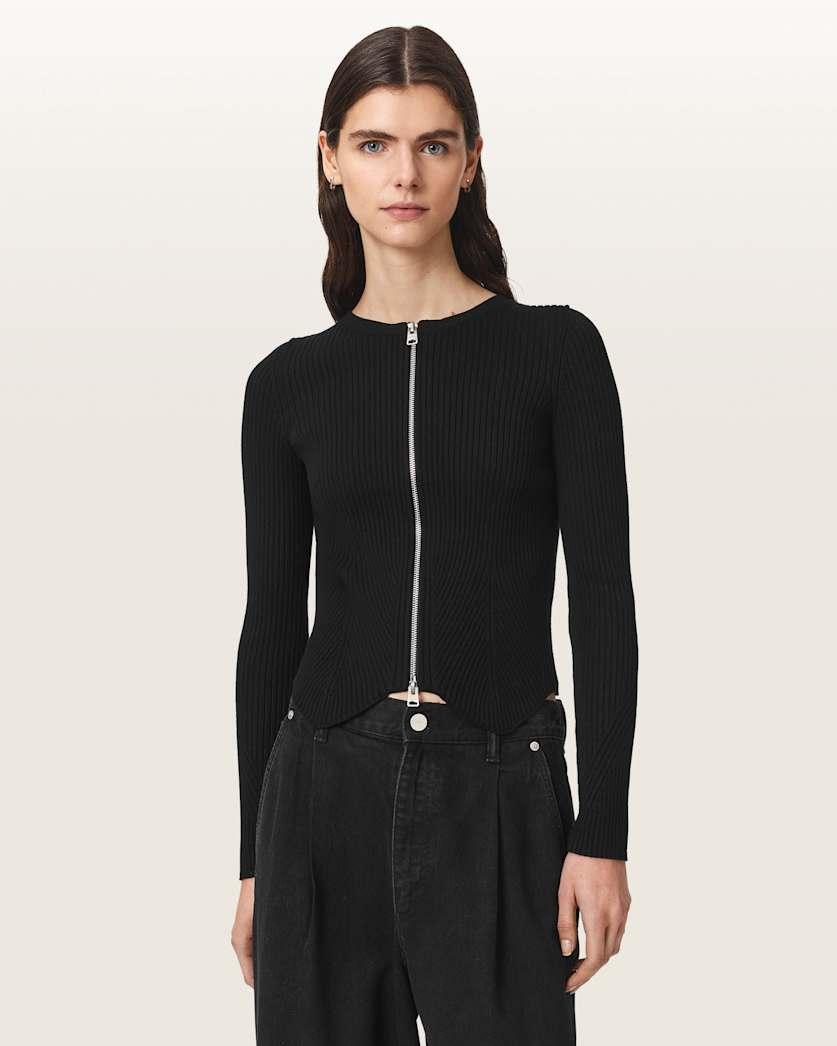 Cruz Dual Zip Ribbed Cardigan by ALLSAINTS