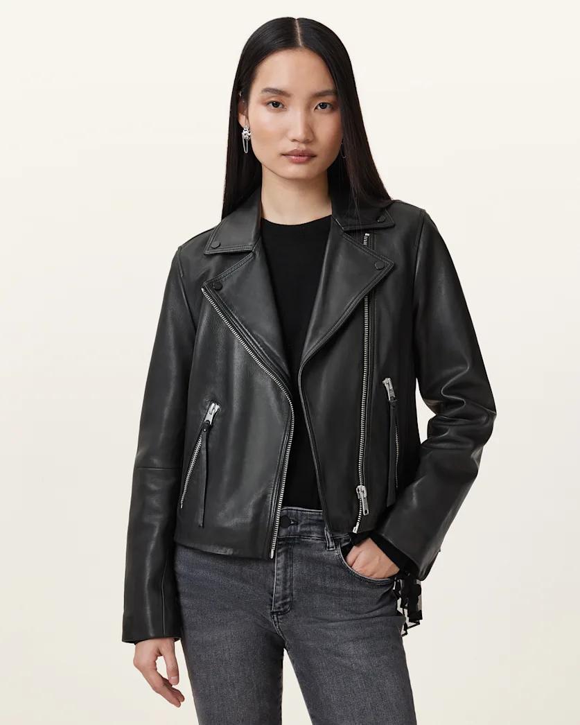 Dalby Slim Fit Leather Biker Jacket by ALLSAINTS