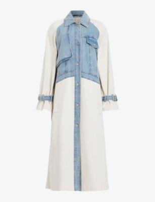 Dayly denim-panel relaxed-fit stretch organic-cotton trench by ALLSAINTS