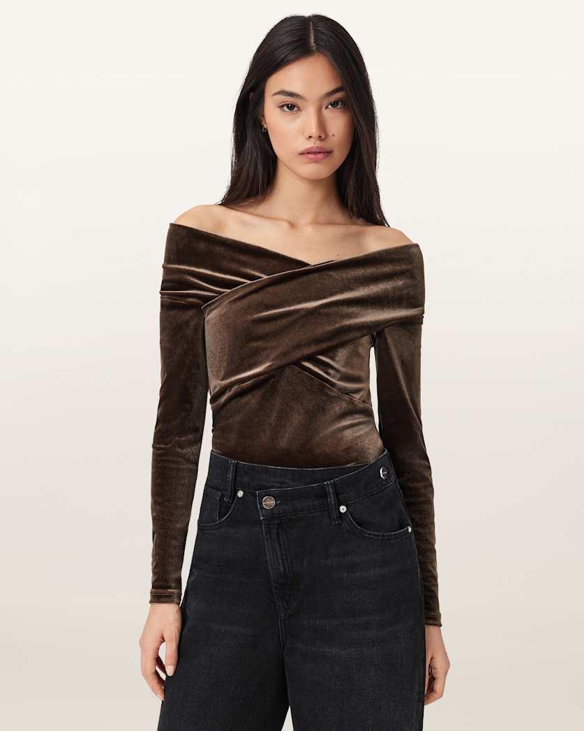 Delta Velvet Wrap Top by ALLSAINTS