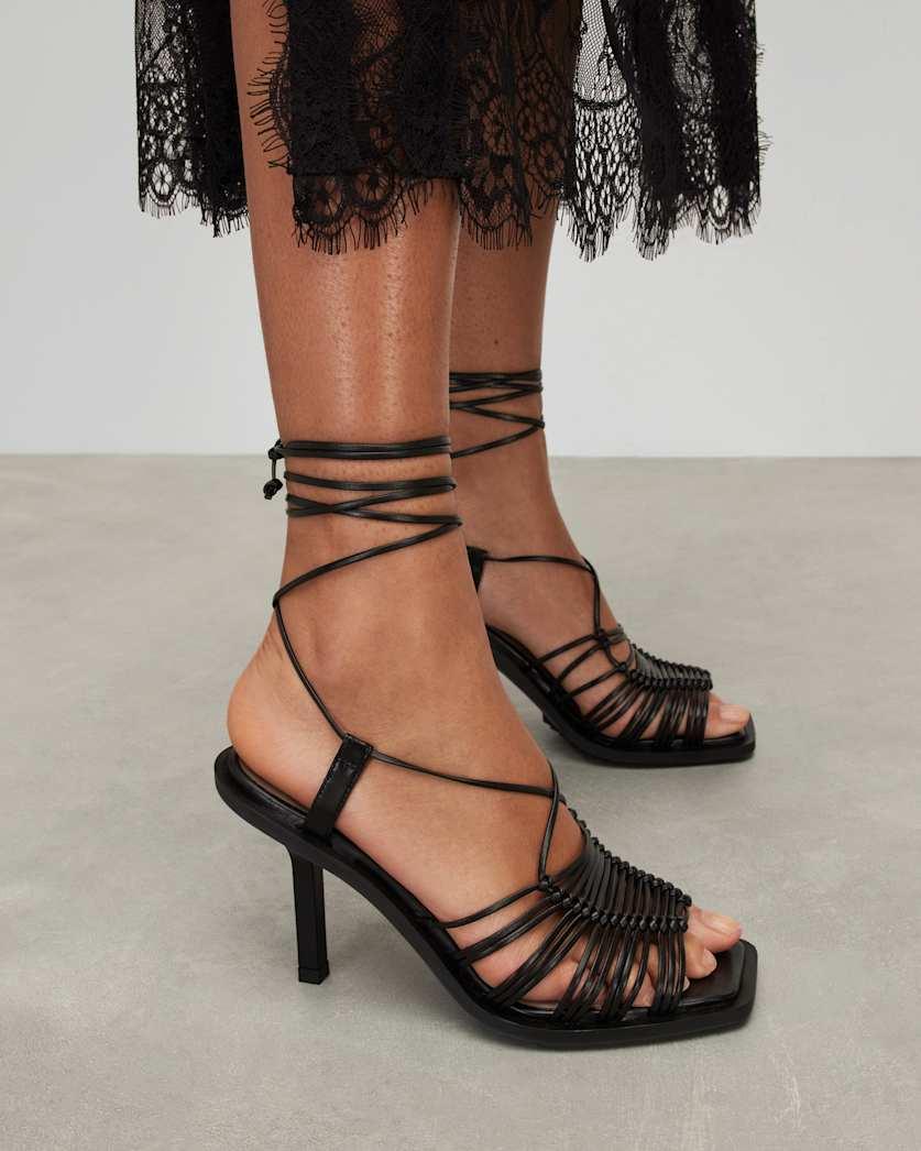 Dina Leather Rope Strappy Heeled Sandals by ALLSAINTS