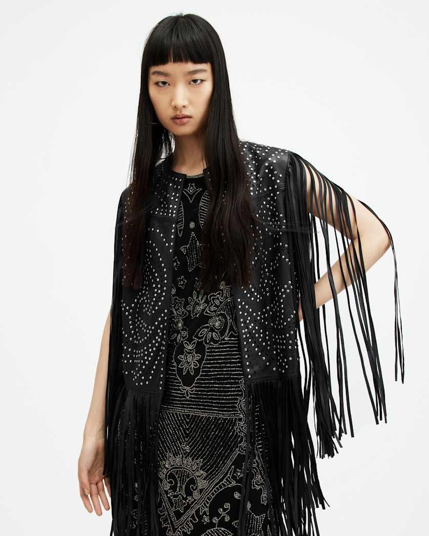Elias Studded Tassel Leather Gilet by ALLSAINTS