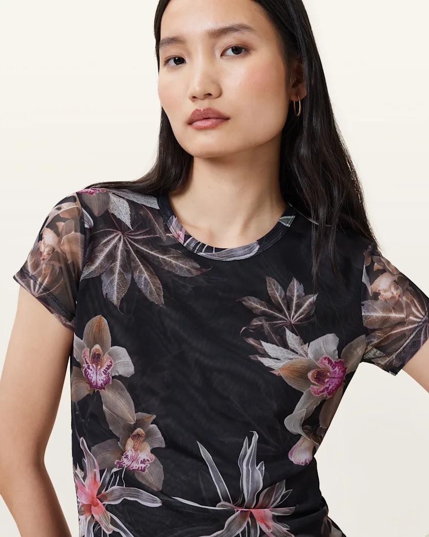 Ellie Mesh Floral Print Slim T-Shirt by ALLSAINTS