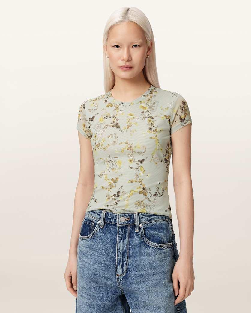 Ellie Mesh Floral Print Slim T-Shirt by ALLSAINTS