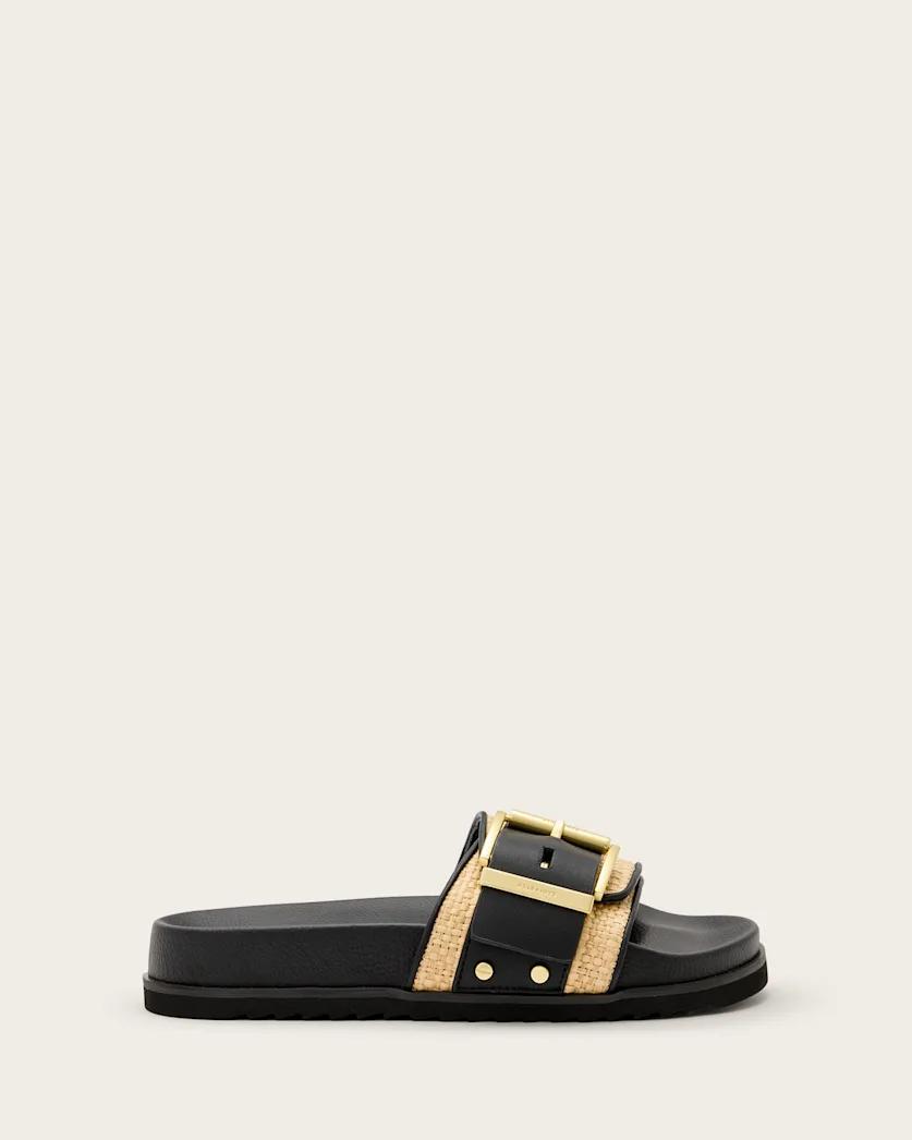 Ellie Studded Buckle Leather Sliders by ALLSAINTS Ellie Studded Buckle Leather Sliders by ALLSAINTS