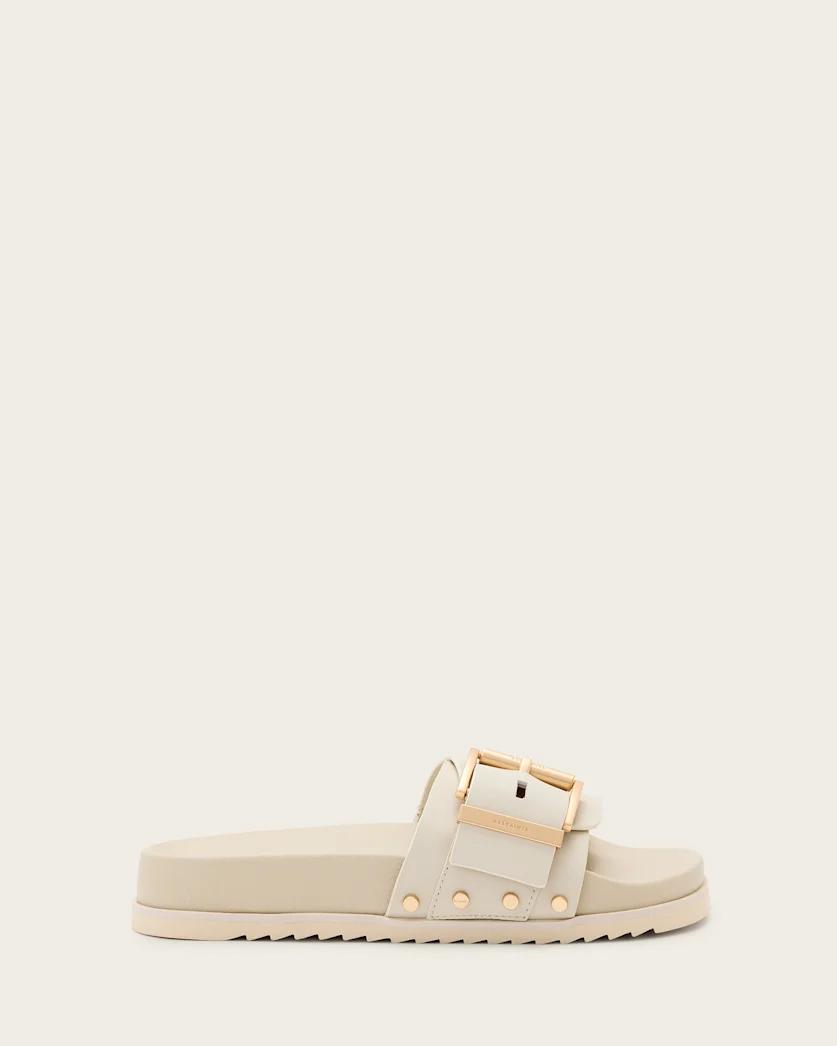 Ellie Studded Buckle Leather Sliders by ALLSAINTS