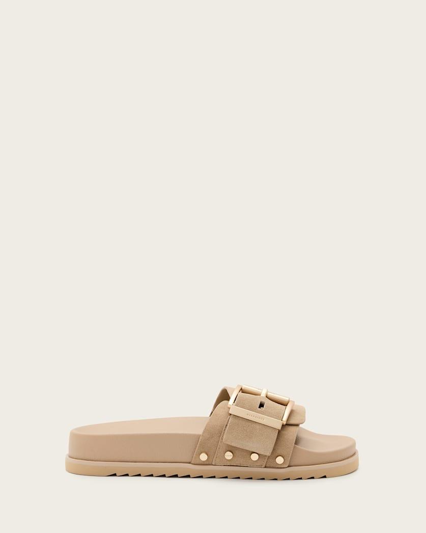 Ellie Studded Buckle Leather Sliders by ALLSAINTS
