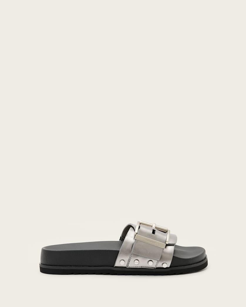 Ellie Studded Buckle Leather Sliders by ALLSAINTS