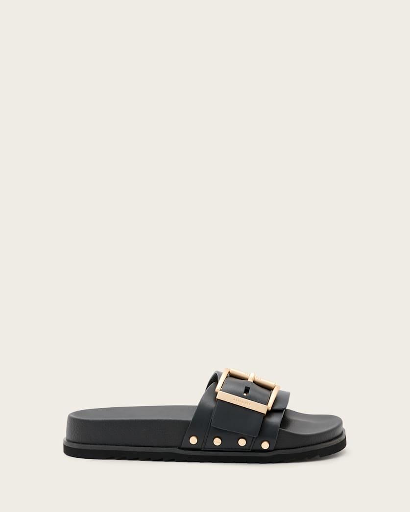 Ellie Studded Buckle Leather Sliders by ALLSAINTS