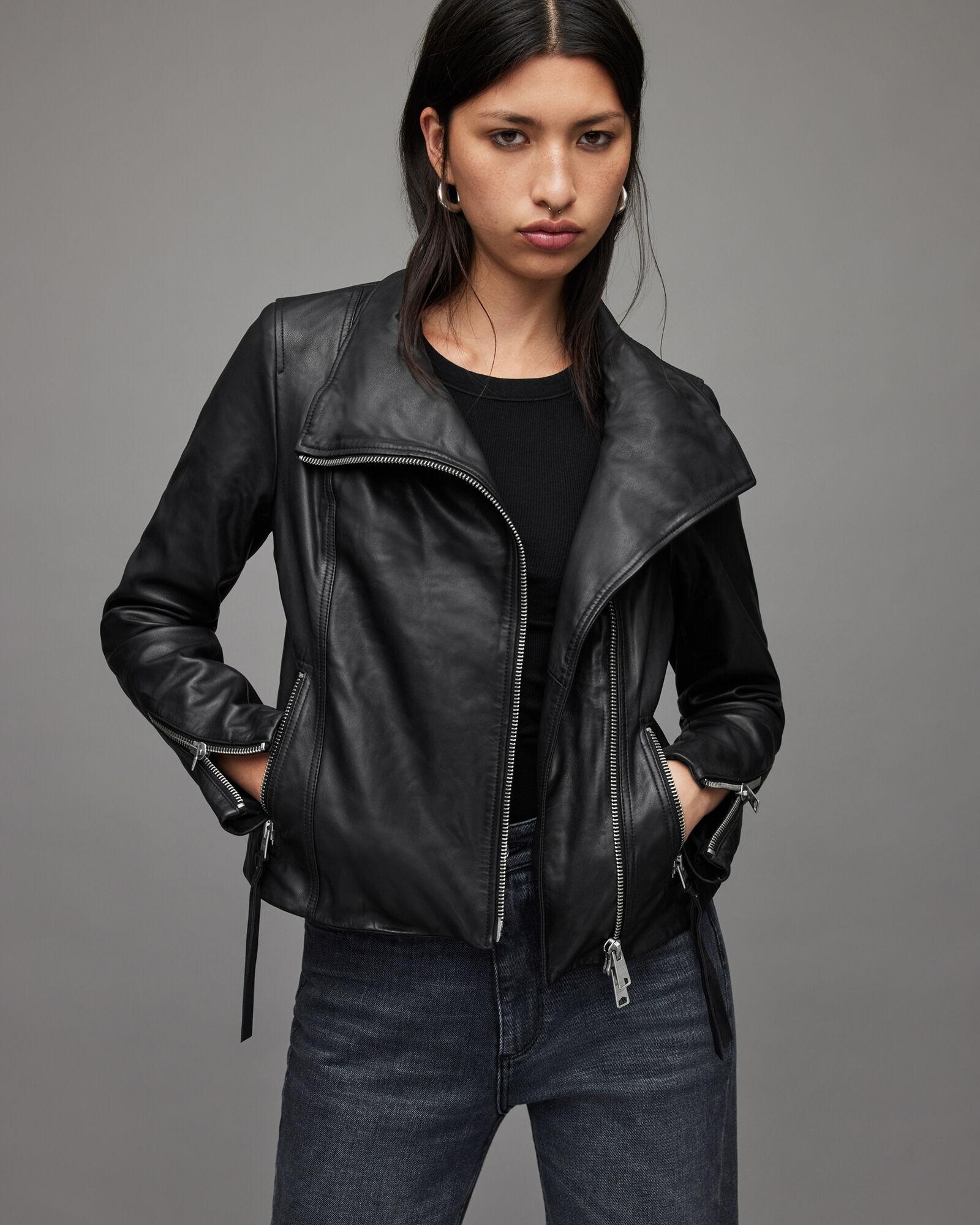 Ellis Funnel Neck Leather Biker Jacket by ALLSAINTS | jellibeans