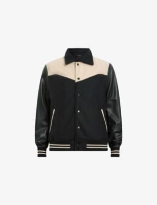Endleton contrast-panel leather and woven bomber jacket by ALLSAINTS
