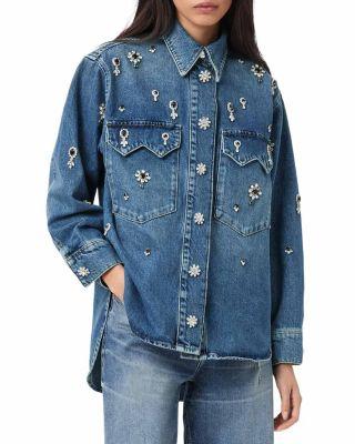 Enna Brooch Embellished Denim Shirt by ALLSAINTS