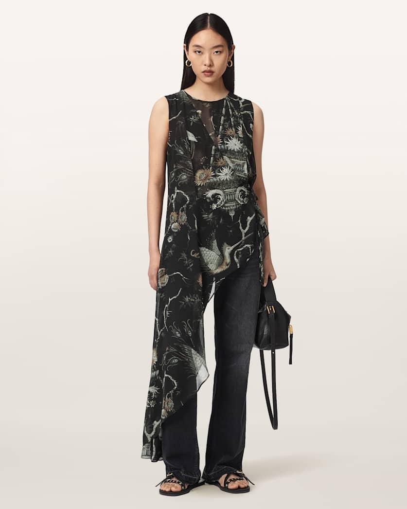Enola Asymmetric Printed Wrap Top by ALLSAINTS