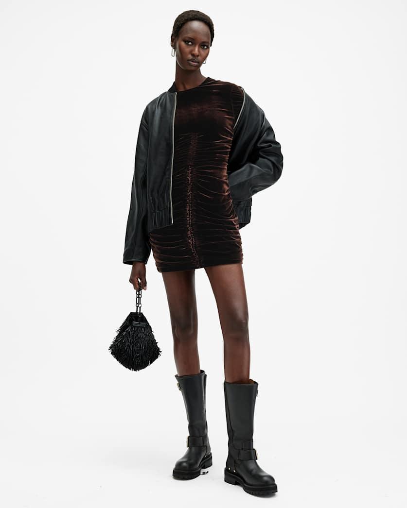 Eris Ruched Velvet Mini Dress by ALLSAINTS