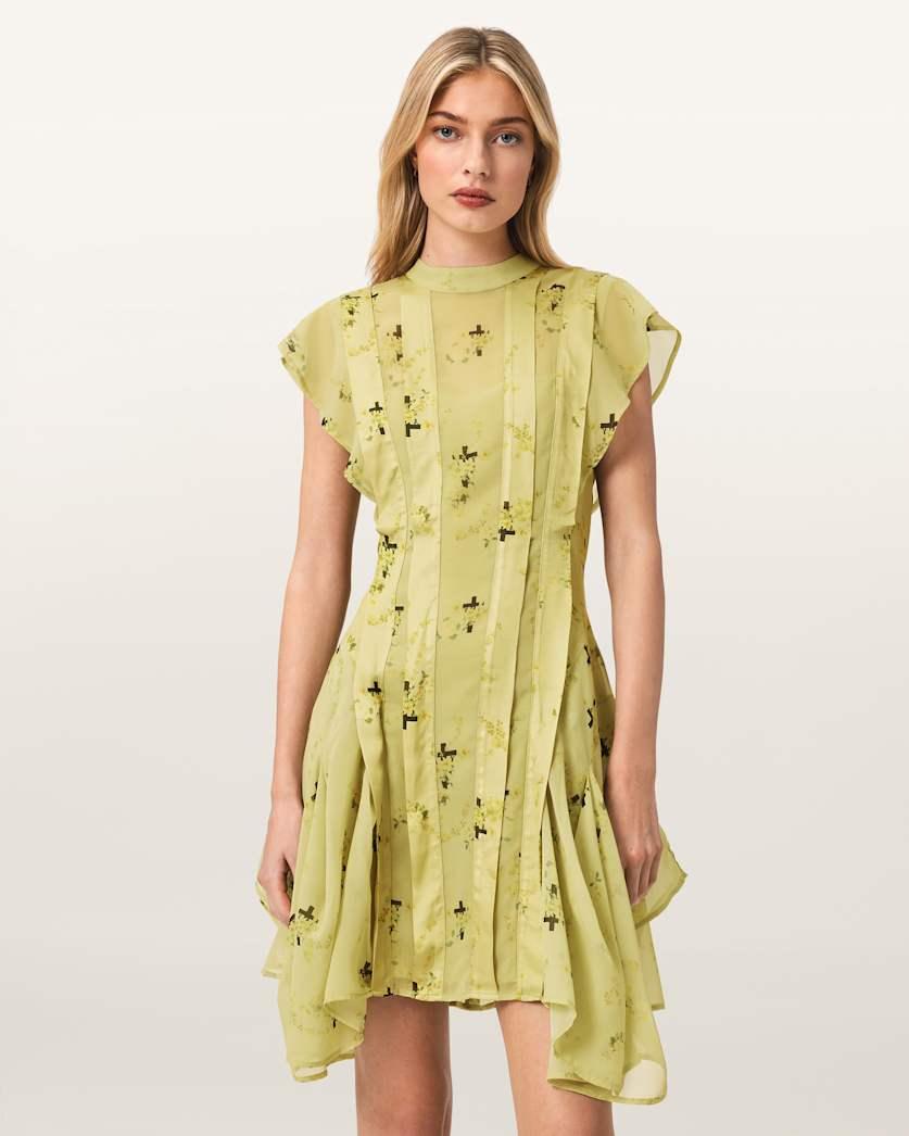 Fleur Printed Asymmetric Mini Dress by ALLSAINTS