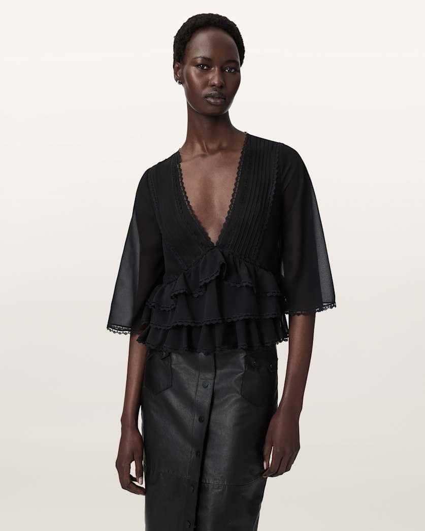 Flo V-Neck Lace Tiered Top by ALLSAINTS