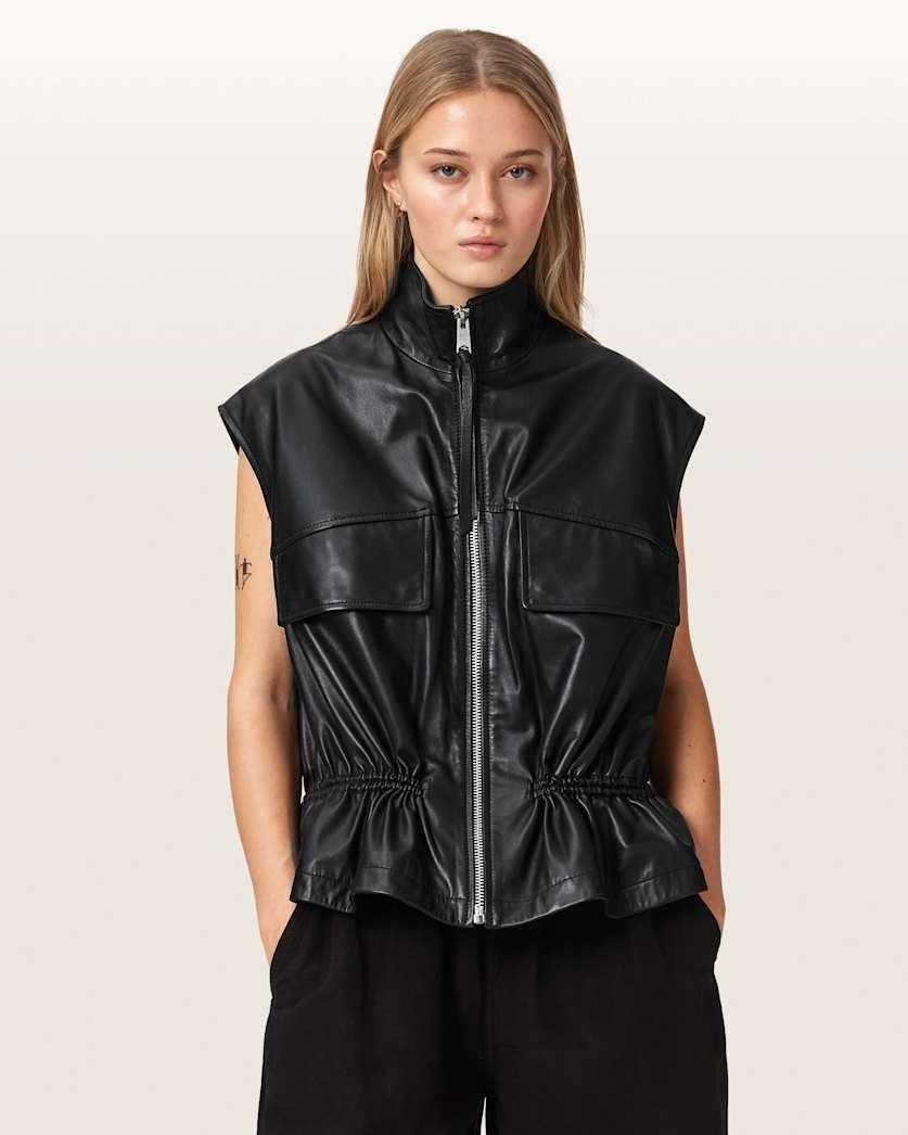 Flor Relaxed Fit Leather Gilet by ALLSAINTS