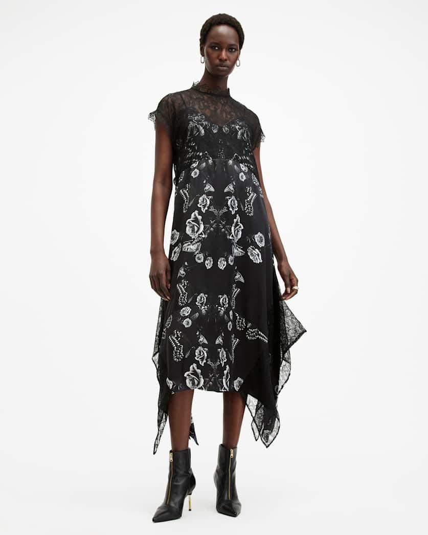 Gian Lace Trim Asymmetric Maxi Dress by ALLSAINTS