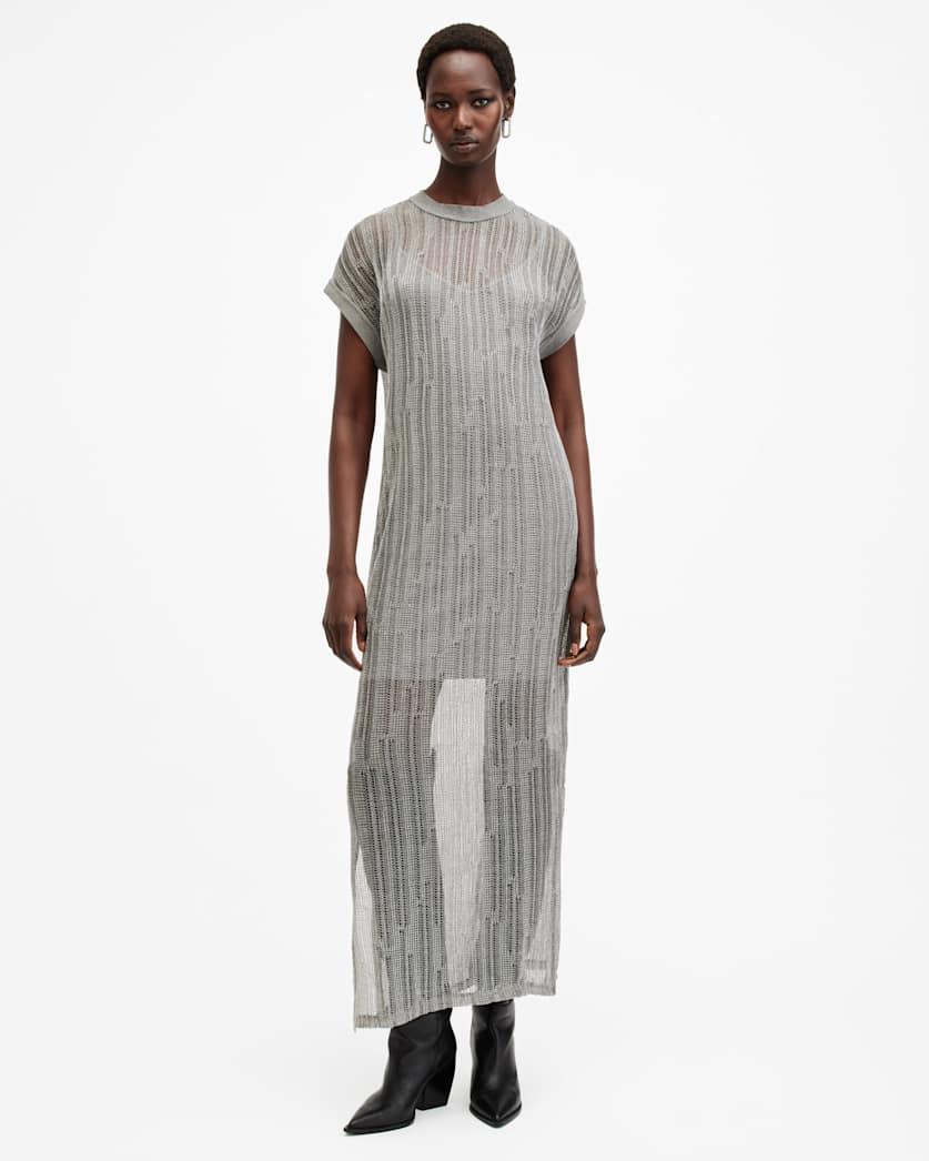 Giana Metallic Open Stitch Midi Dress by ALLSAINTS