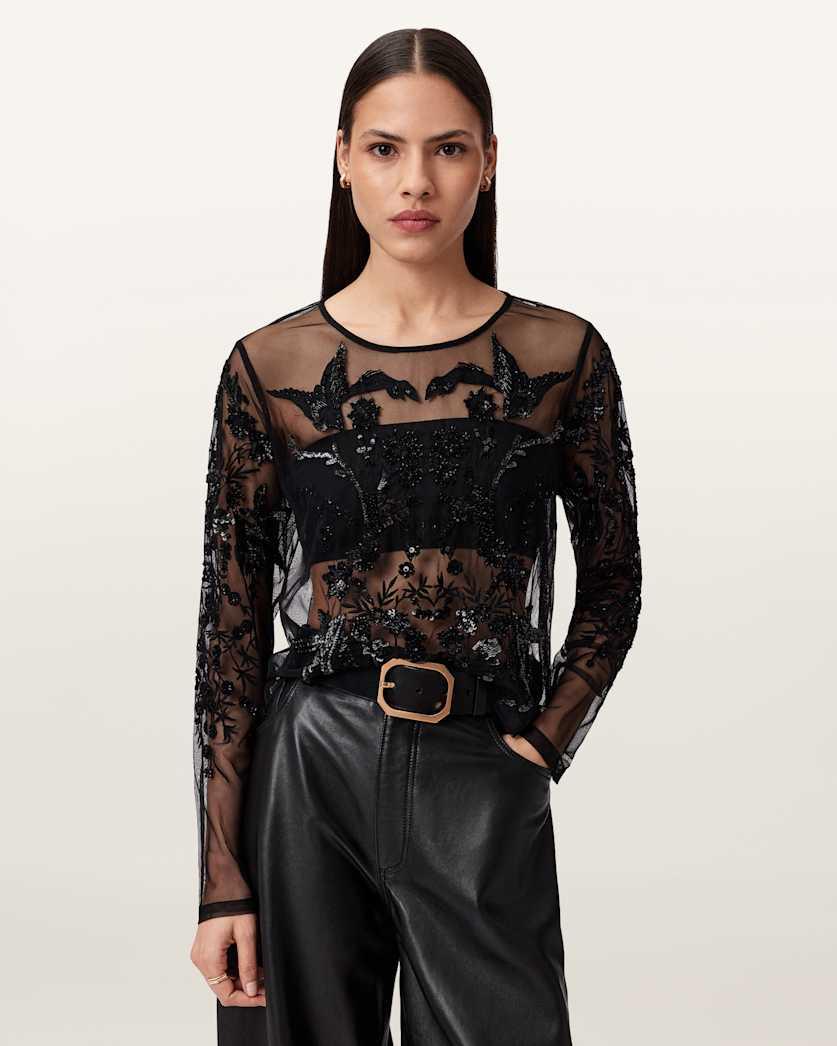 Greta Embellished Tulle Top by ALLSAINTS