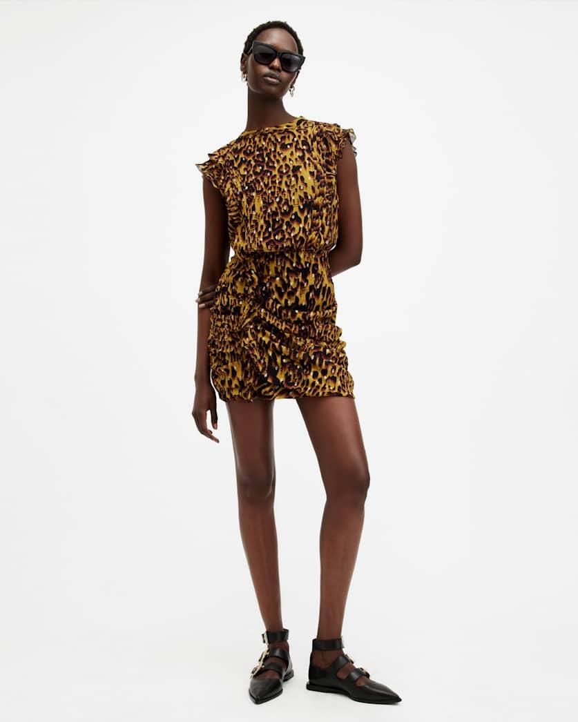 Hali Animal Print Ruffle Mini Dress by ALLSAINTS