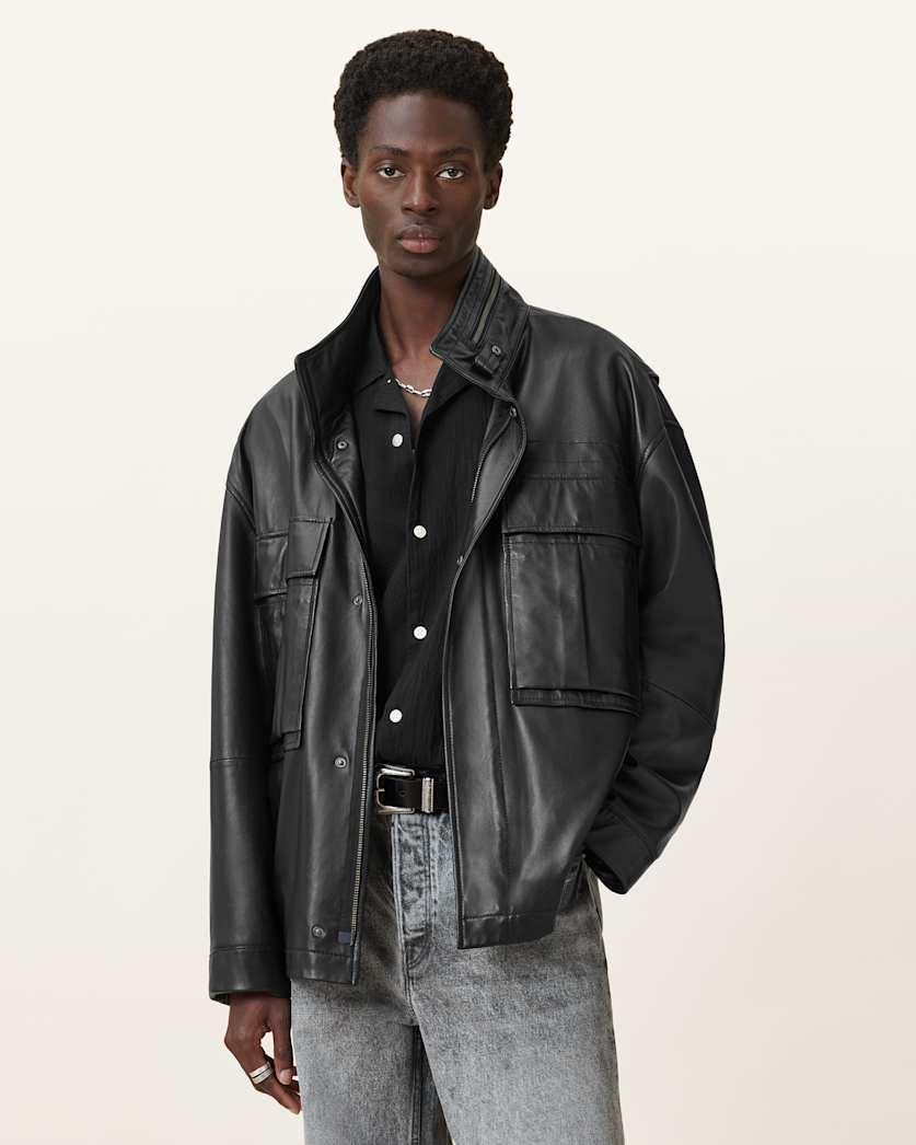 Halton Funnel Collar Leather Jacket by ALLSAINTS