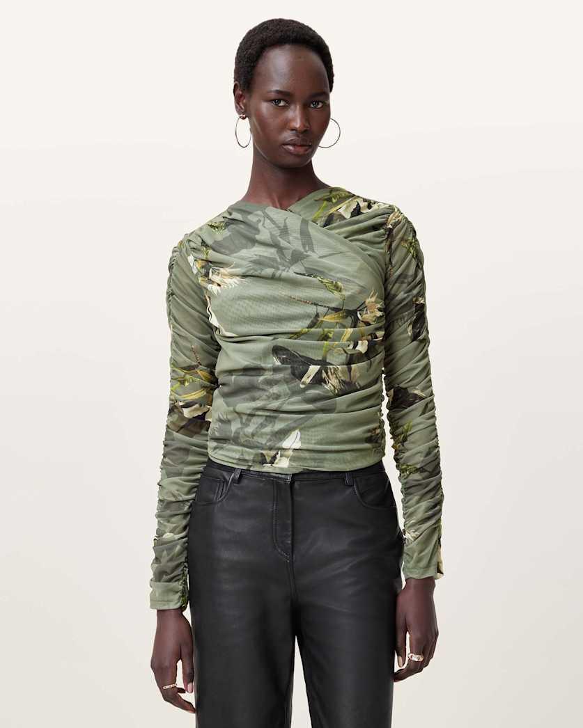 Hanako Print Mesh Wrap Top by ALLSAINTS
