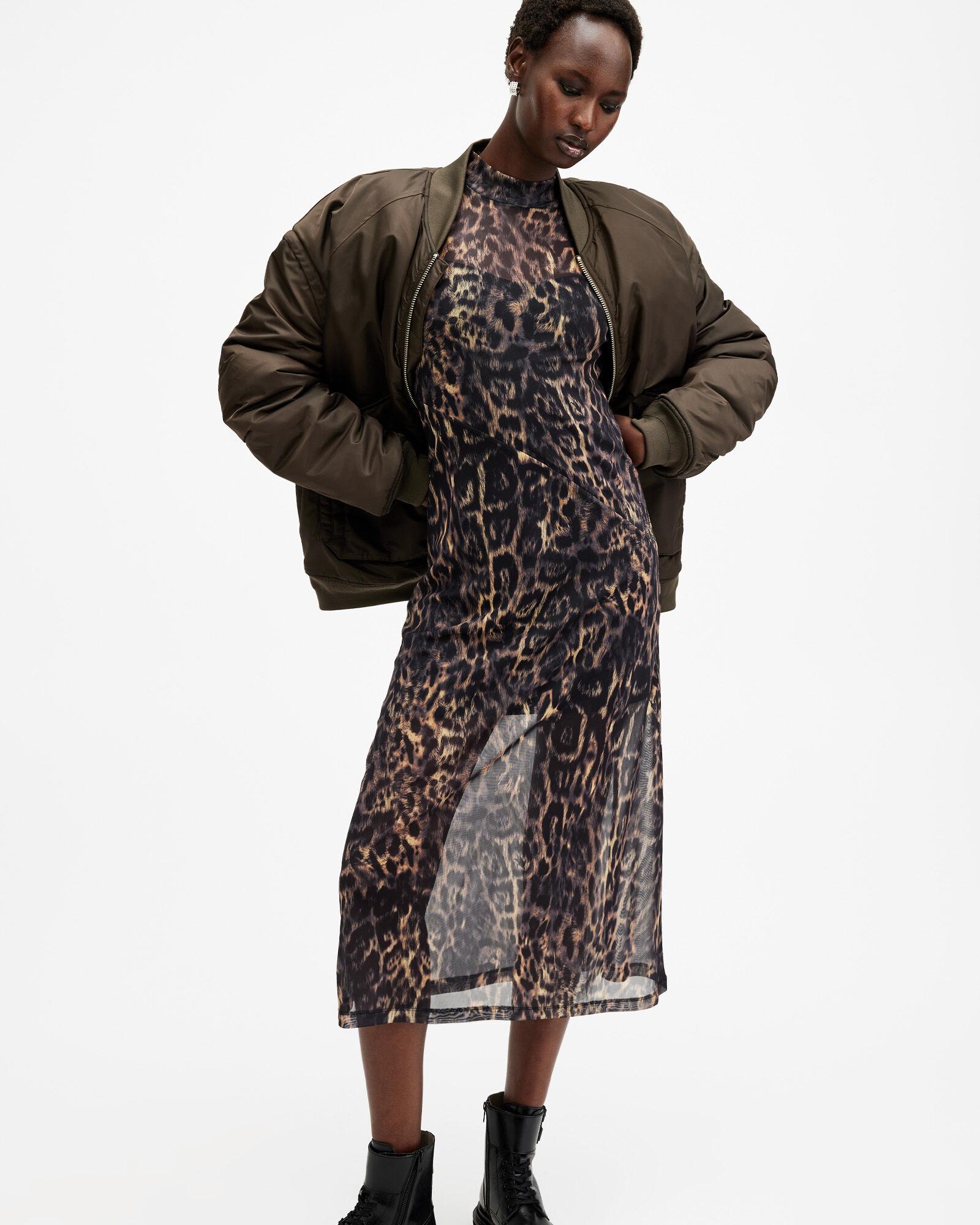 Hanna Mesh Animal Print Midi Dress by ALLSAINTS