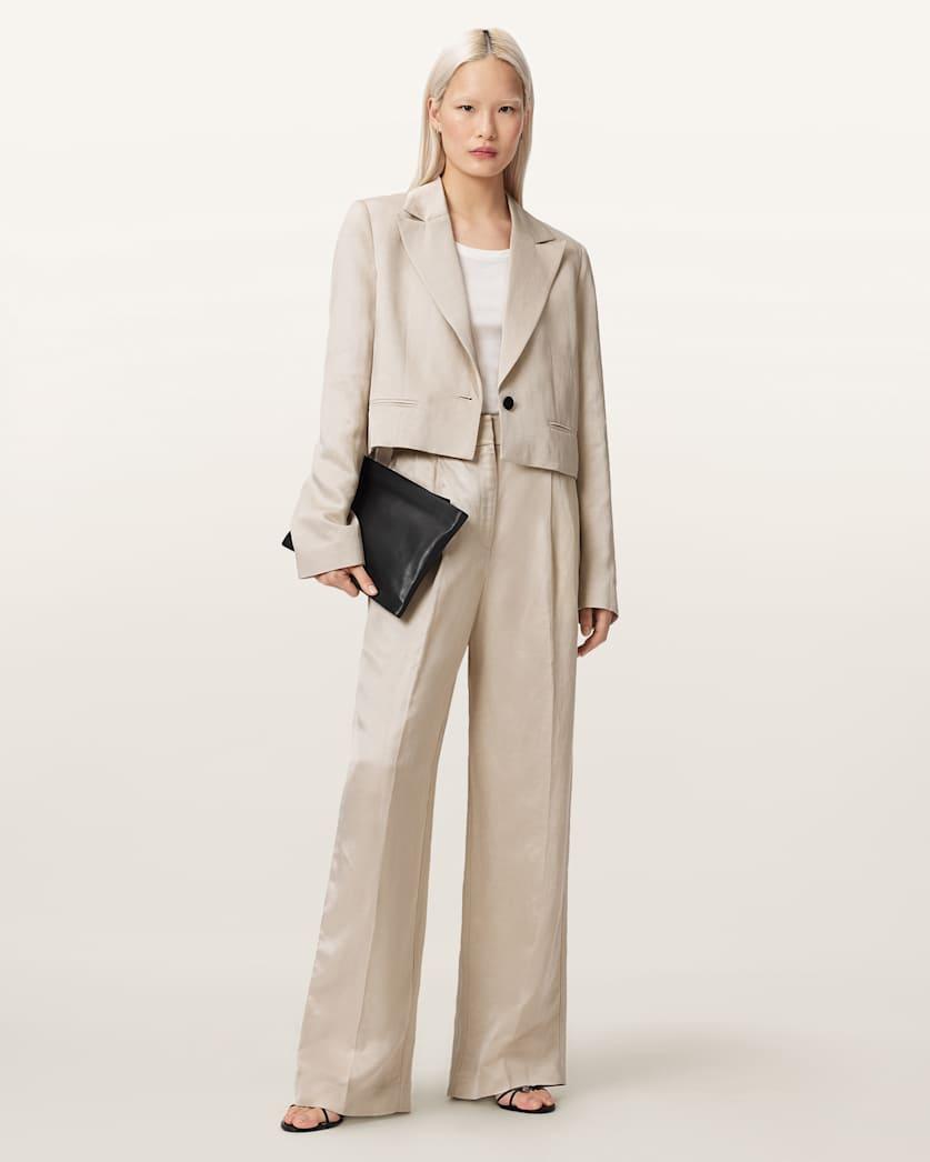 Helena Tailored Wide Leg Linen Blend Trousers by ALLSAINTS