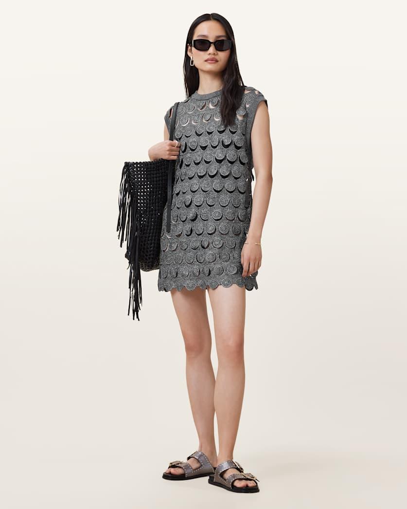 Iris Crochet Metallic Mini Dress by ALLSAINTS